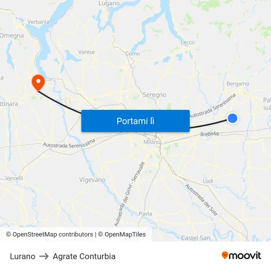Lurano to Agrate Conturbia map