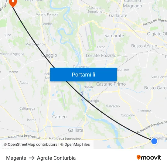 Magenta to Agrate Conturbia map
