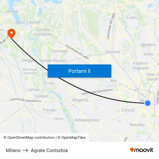 Milano to Agrate Conturbia map