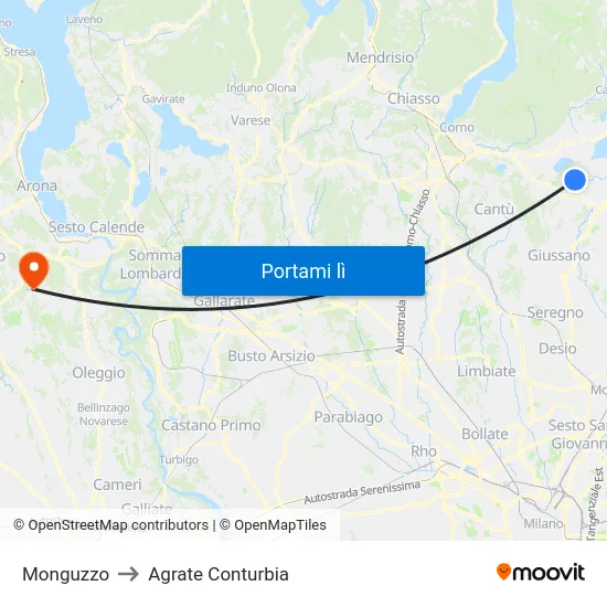 Monguzzo to Agrate Conturbia map
