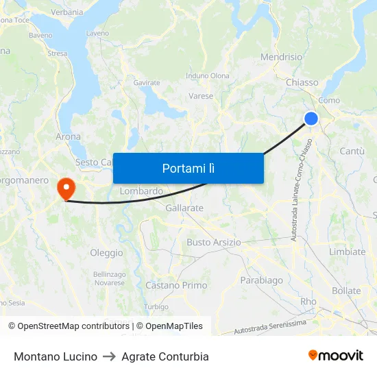 Montano Lucino to Agrate Conturbia map