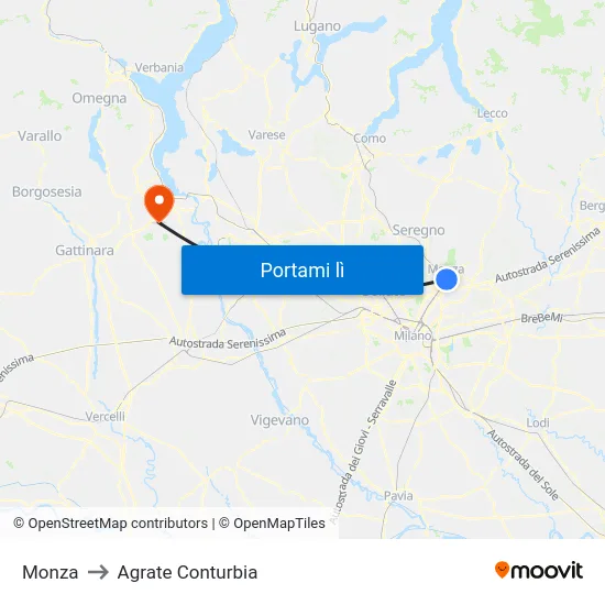 Monza to Agrate Conturbia map