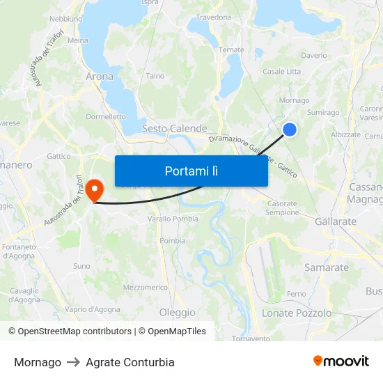 Mornago to Agrate Conturbia map