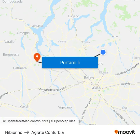 Nibionno to Agrate Conturbia map