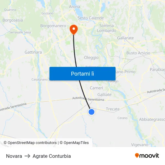 Novara to Agrate Conturbia map
