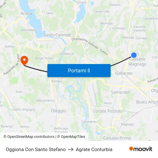 Oggiona Con Santo Stefano to Agrate Conturbia map