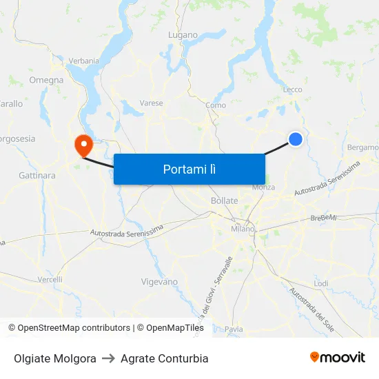 Olgiate Molgora to Agrate Conturbia map