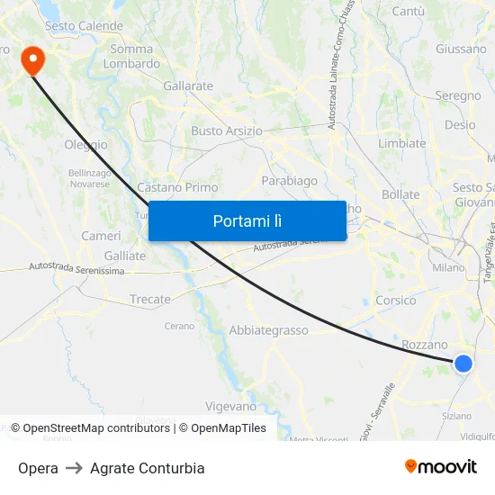 Opera to Agrate Conturbia map