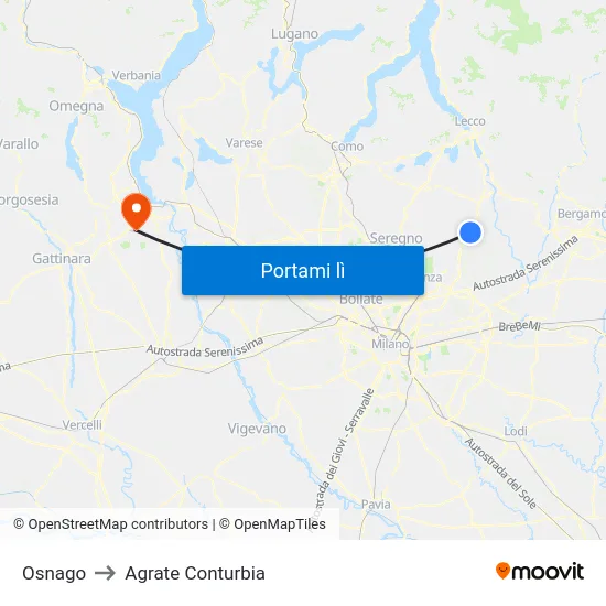 Osnago to Agrate Conturbia map