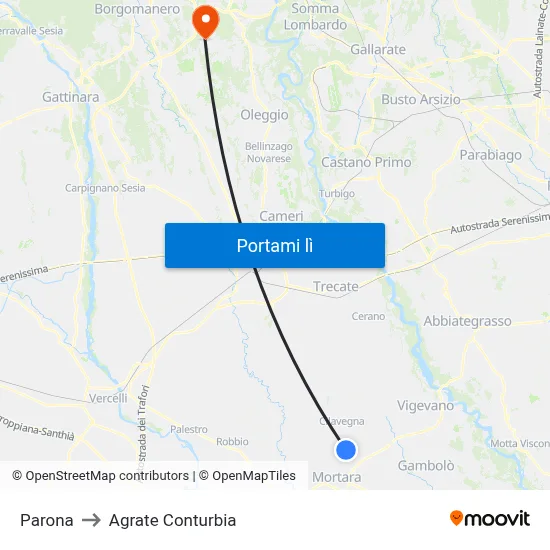 Parona to Agrate Conturbia map
