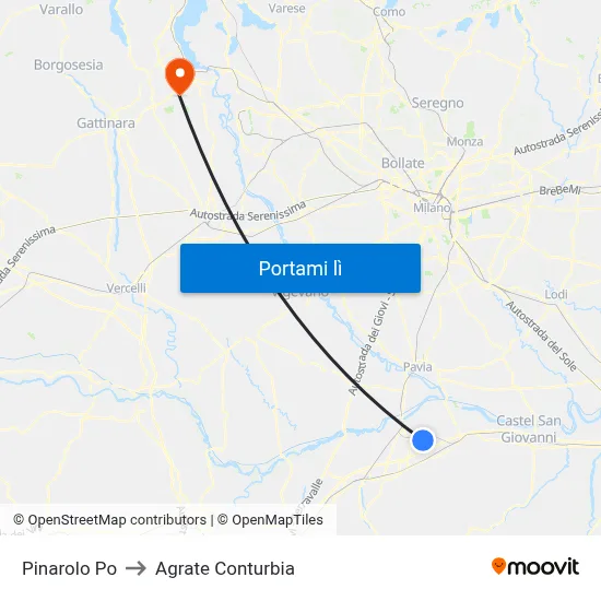 Pinarolo Po to Agrate Conturbia map