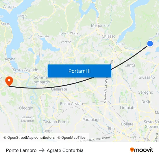 Ponte Lambro to Agrate Conturbia map