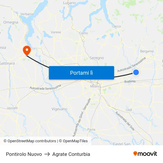 Pontirolo Nuovo to Agrate Conturbia map