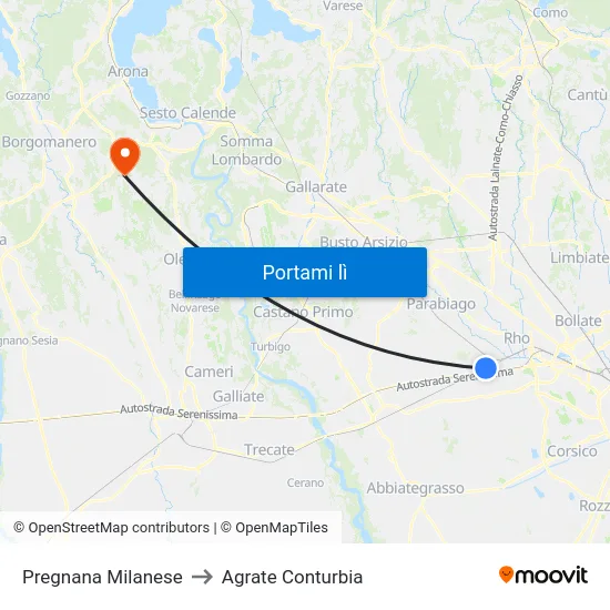 Pregnana Milanese to Agrate Conturbia map