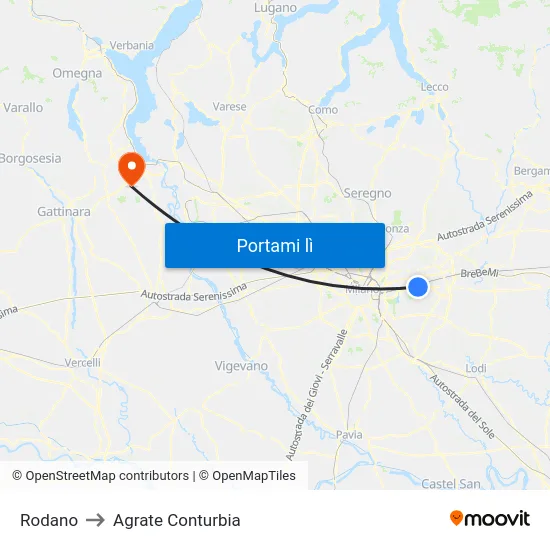 Rodano to Agrate Conturbia map