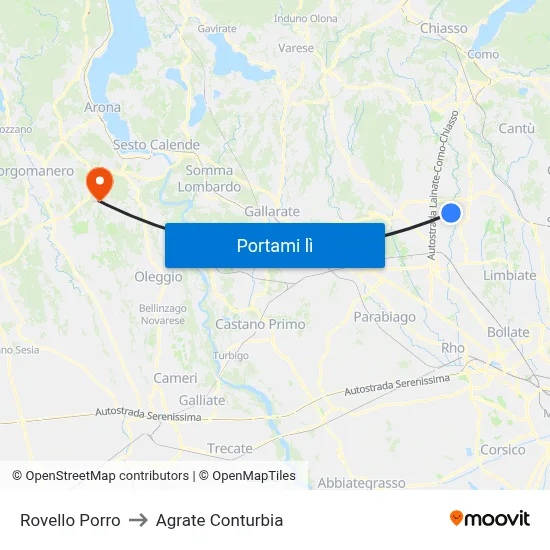 Rovello Porro to Agrate Conturbia map