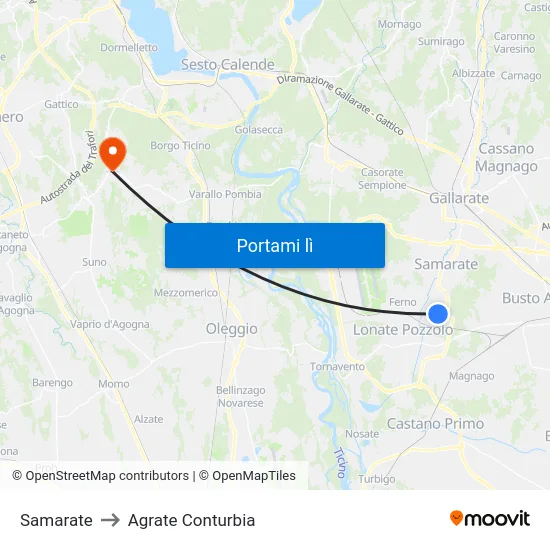 Samarate to Agrate Conturbia map