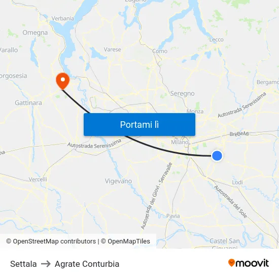 Settala to Agrate Conturbia map