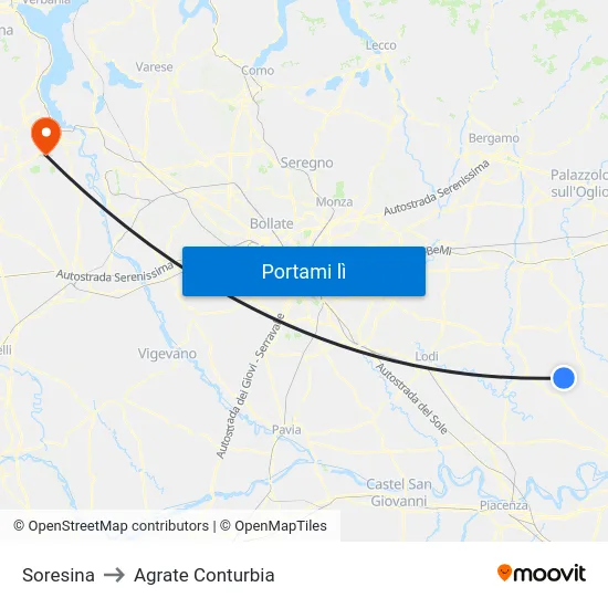 Soresina to Agrate Conturbia map