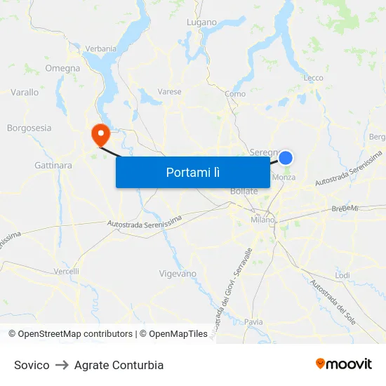 Sovico to Agrate Conturbia map