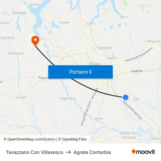 Tavazzano Con Villavesco to Agrate Conturbia map