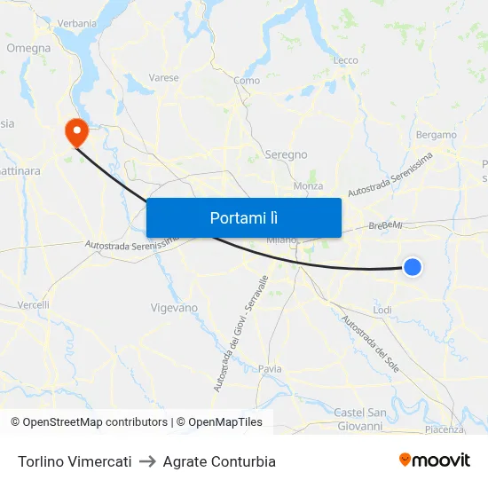 Torlino Vimercati to Agrate Conturbia map