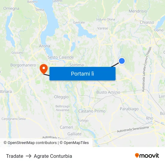 Tradate to Agrate Conturbia map