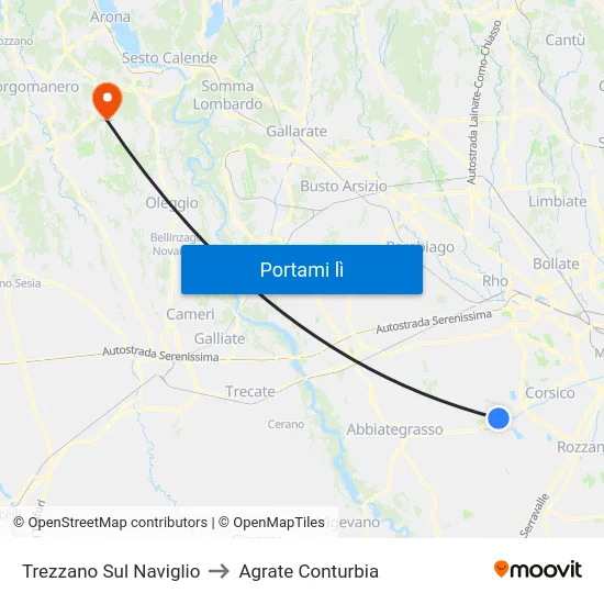 Trezzano Sul Naviglio to Agrate Conturbia map