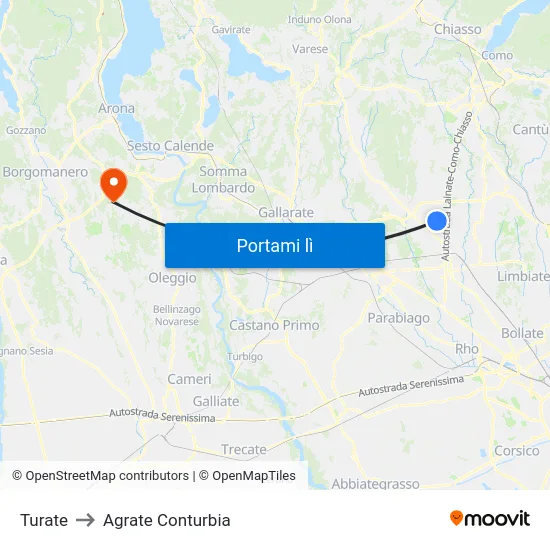 Turate to Agrate Conturbia map