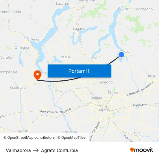 Valmadrera to Agrate Conturbia map