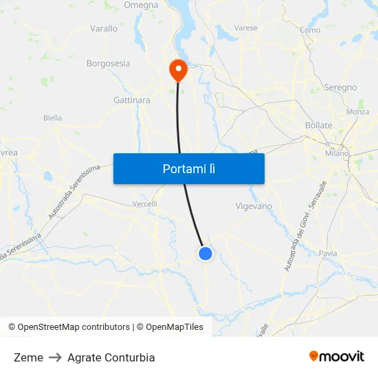 Zeme to Agrate Conturbia map