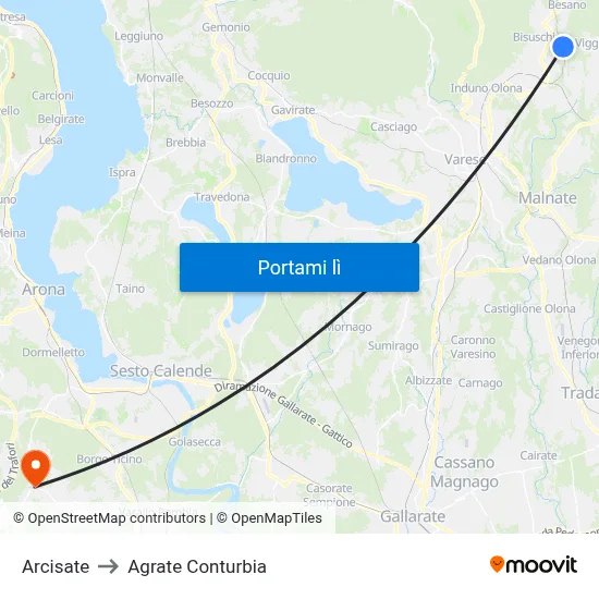 Arcisate to Agrate Conturbia map