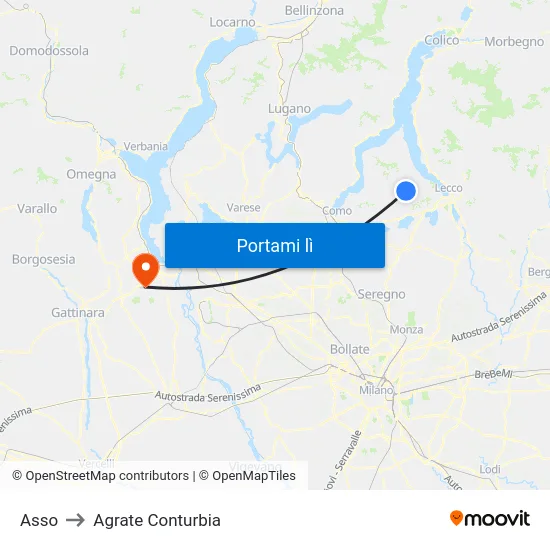 Asso to Agrate Conturbia map