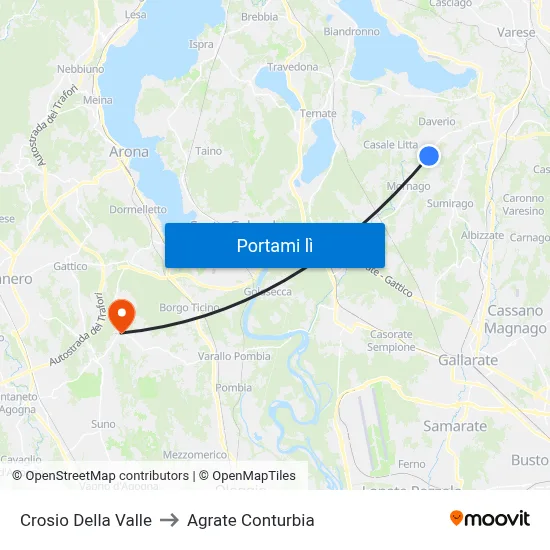 Crosio Della Valle to Agrate Conturbia map