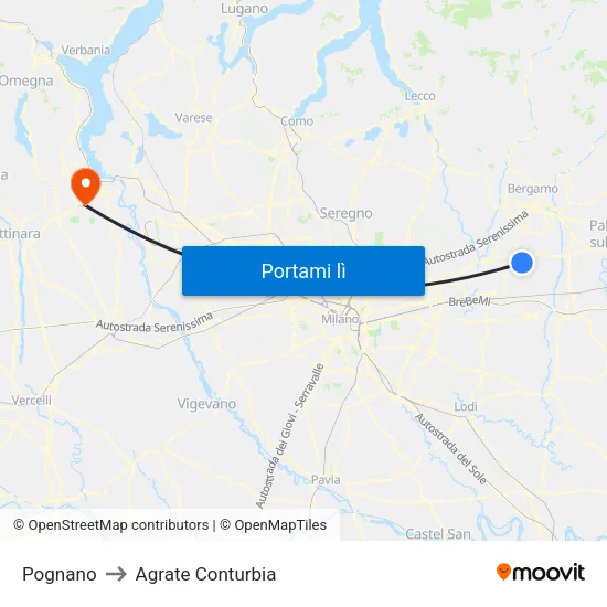 Pognano to Agrate Conturbia map
