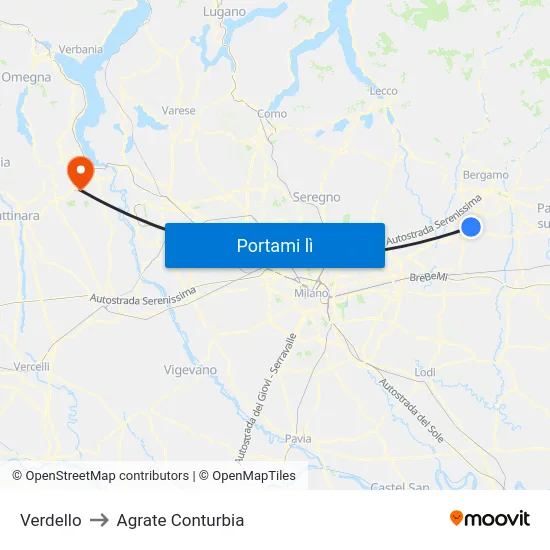 Verdello to Agrate Conturbia map
