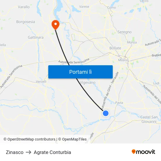 Zinasco to Agrate Conturbia map