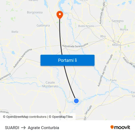 SUARDI to Agrate Conturbia map