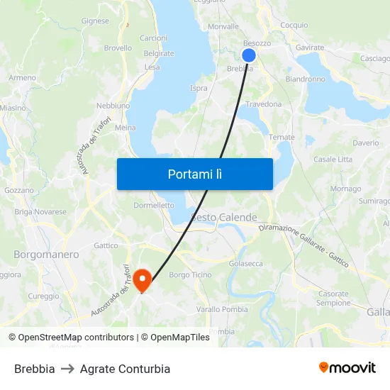 Brebbia to Agrate Conturbia map