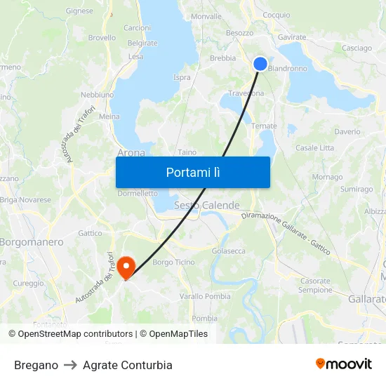 Bregano to Agrate Conturbia map