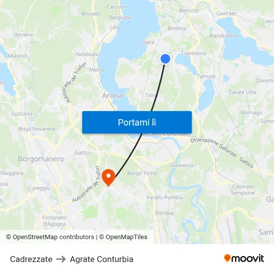 Cadrezzate to Agrate Conturbia map