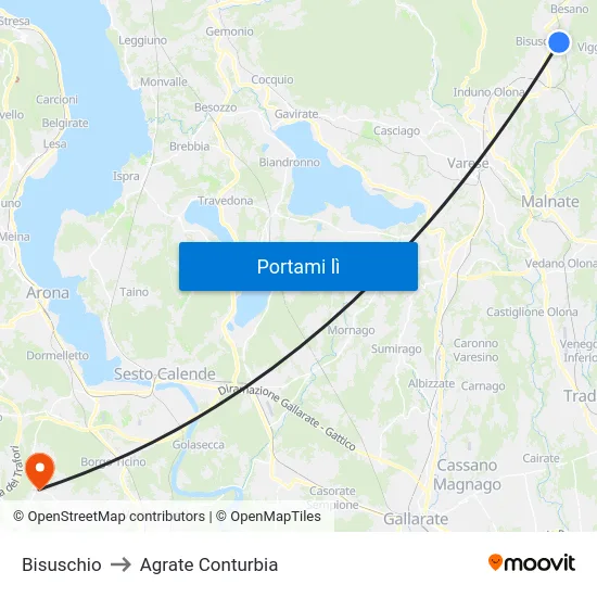 Bisuschio to Agrate Conturbia map