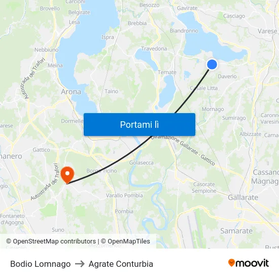 Bodio Lomnago to Agrate Conturbia map