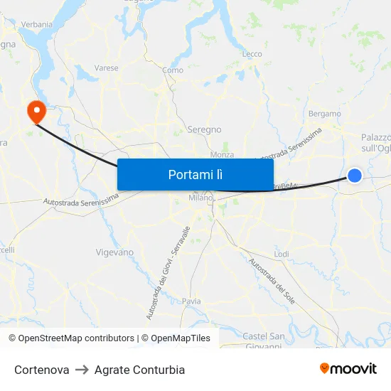 Cortenova to Agrate Conturbia map
