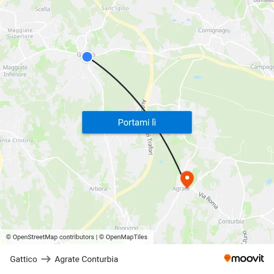 Gattico to Agrate Conturbia map