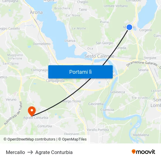 Mercallo to Agrate Conturbia map