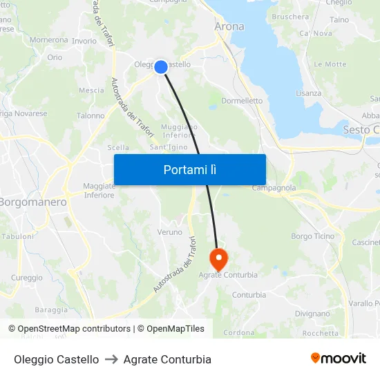 Oleggio Castello to Agrate Conturbia map