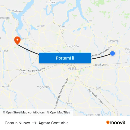 Comun Nuovo to Agrate Conturbia map
