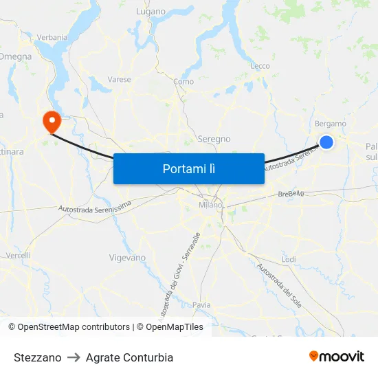 Stezzano to Agrate Conturbia map