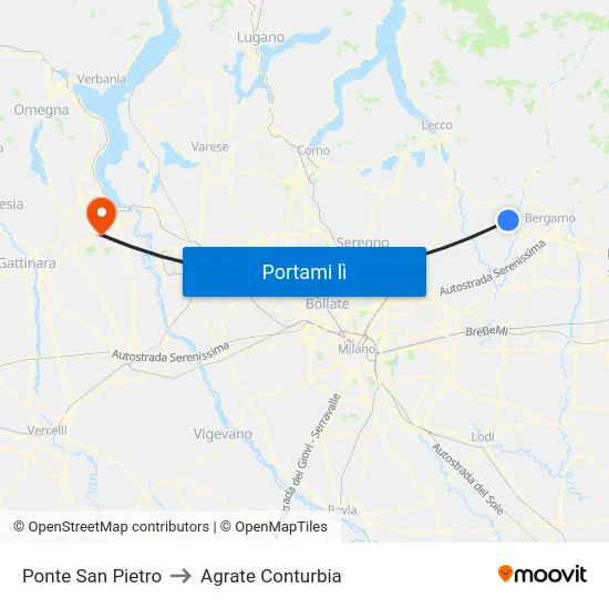 Ponte San Pietro to Agrate Conturbia map